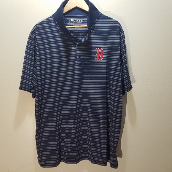 MLB Boston Red Sox Navy Striped Polo Shirt T3X Cool 2XL Men's Genuine Merch - Picture 1 of 9